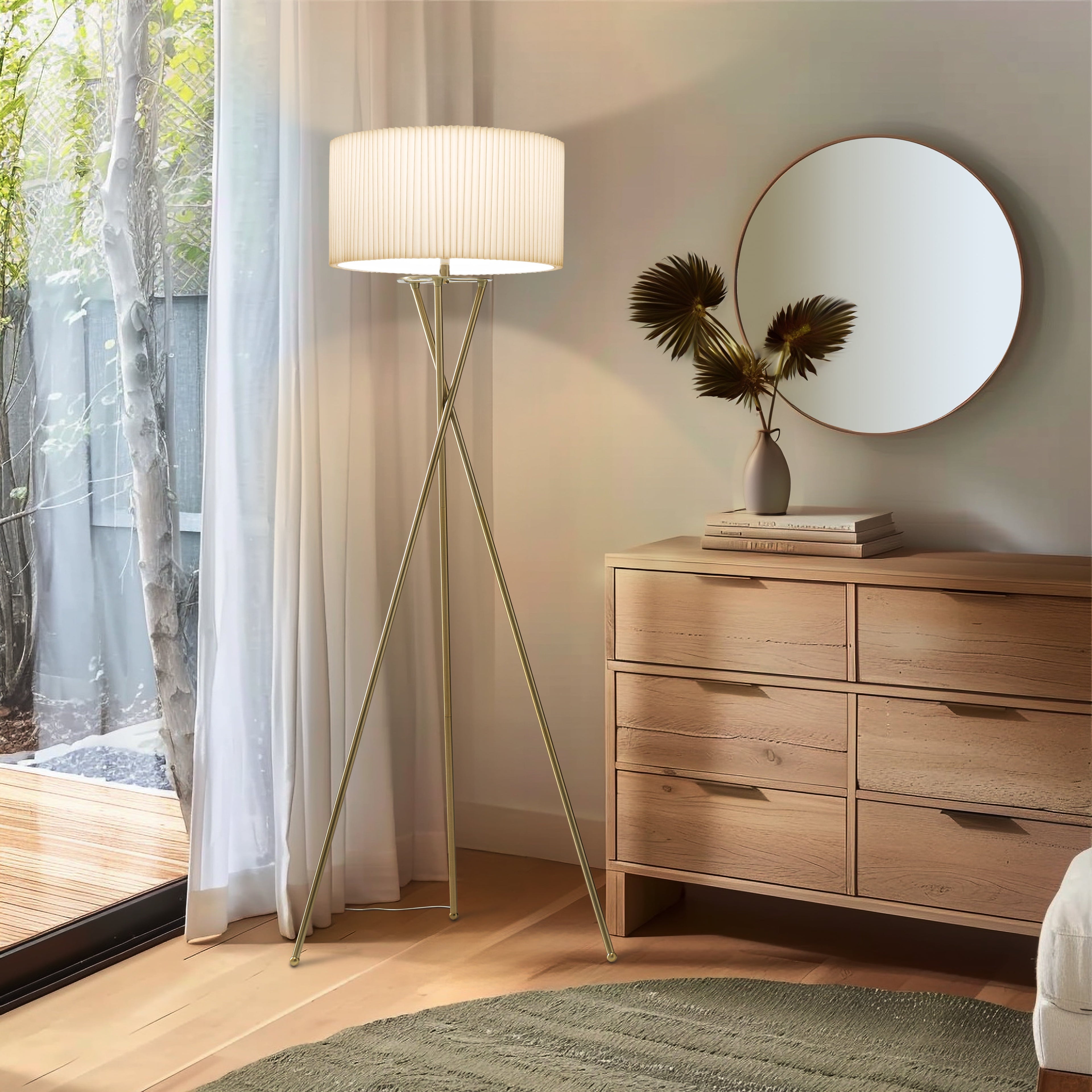 Brightech Jaxon 60" LED Tripod Floor Lamp with Pleated White Shade