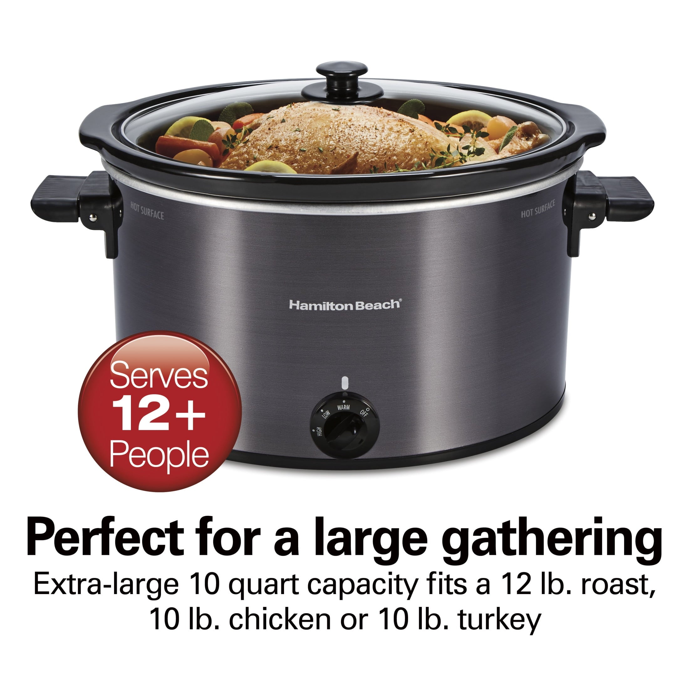 Hamilton Beach 10 Qt Slow Cooker, Stoneware Crock with Removable Pot, Black