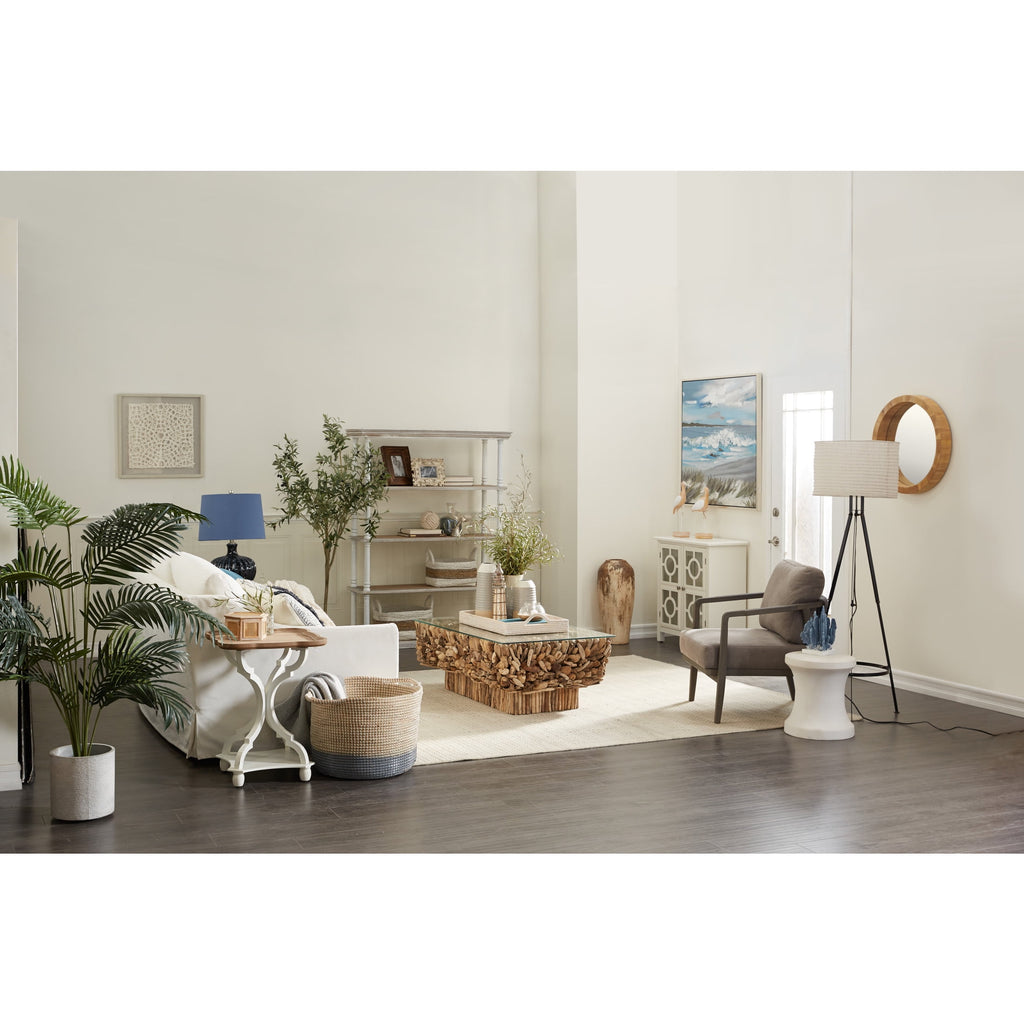 DecMode 26", 23"W Cream Rattan Large Rectangular Woven Tray, 2-Pieces