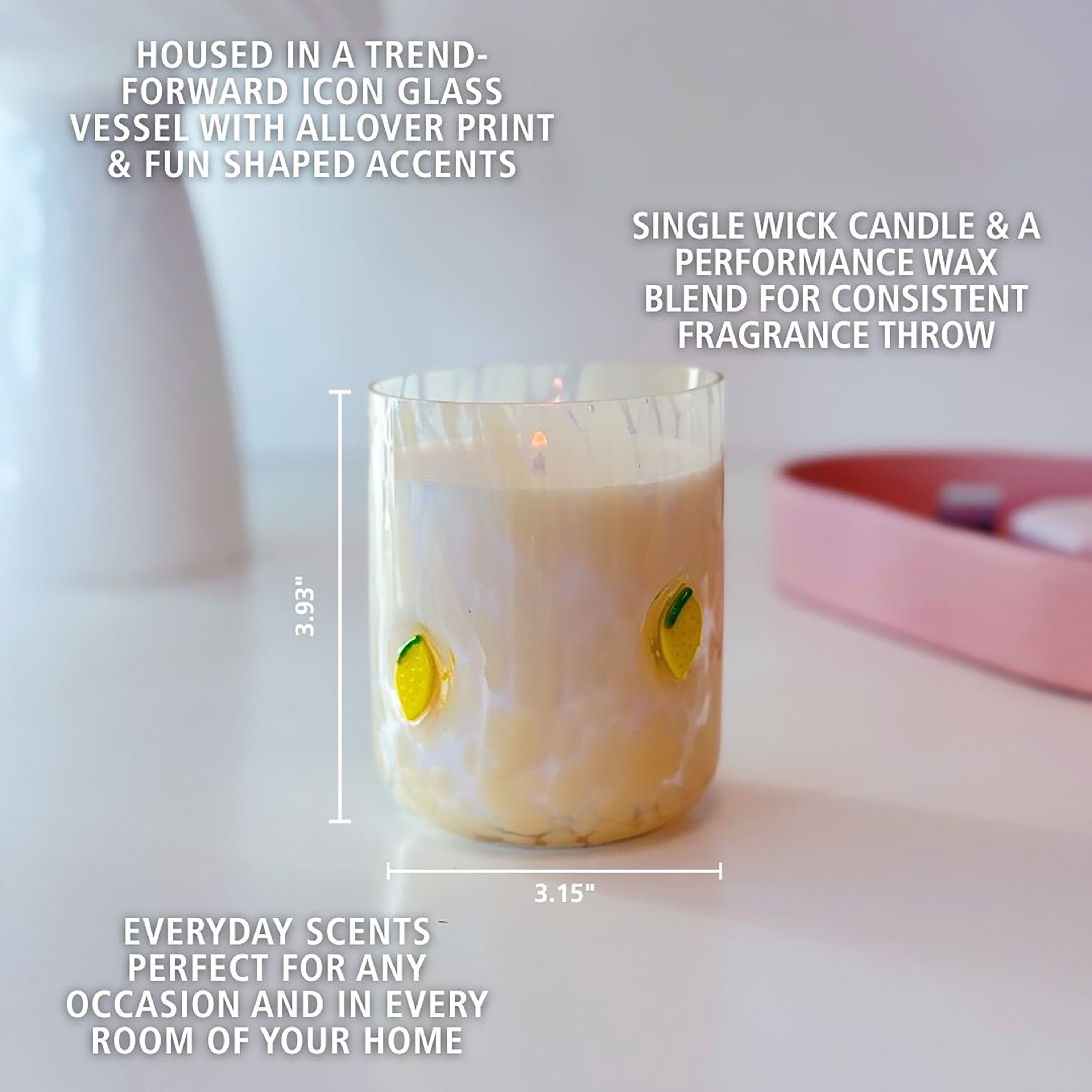 Mainstays 1-Wick Art Glass Scented Jar Candle, Sweet Sugared Lemon, 8.5 oz.