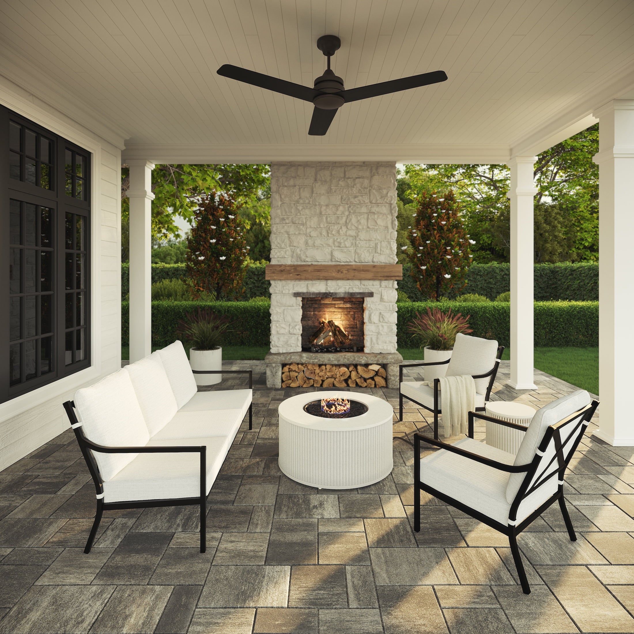 My Texas House Cambria X-Back Outdoor Steel Sofa with Cushions, Black