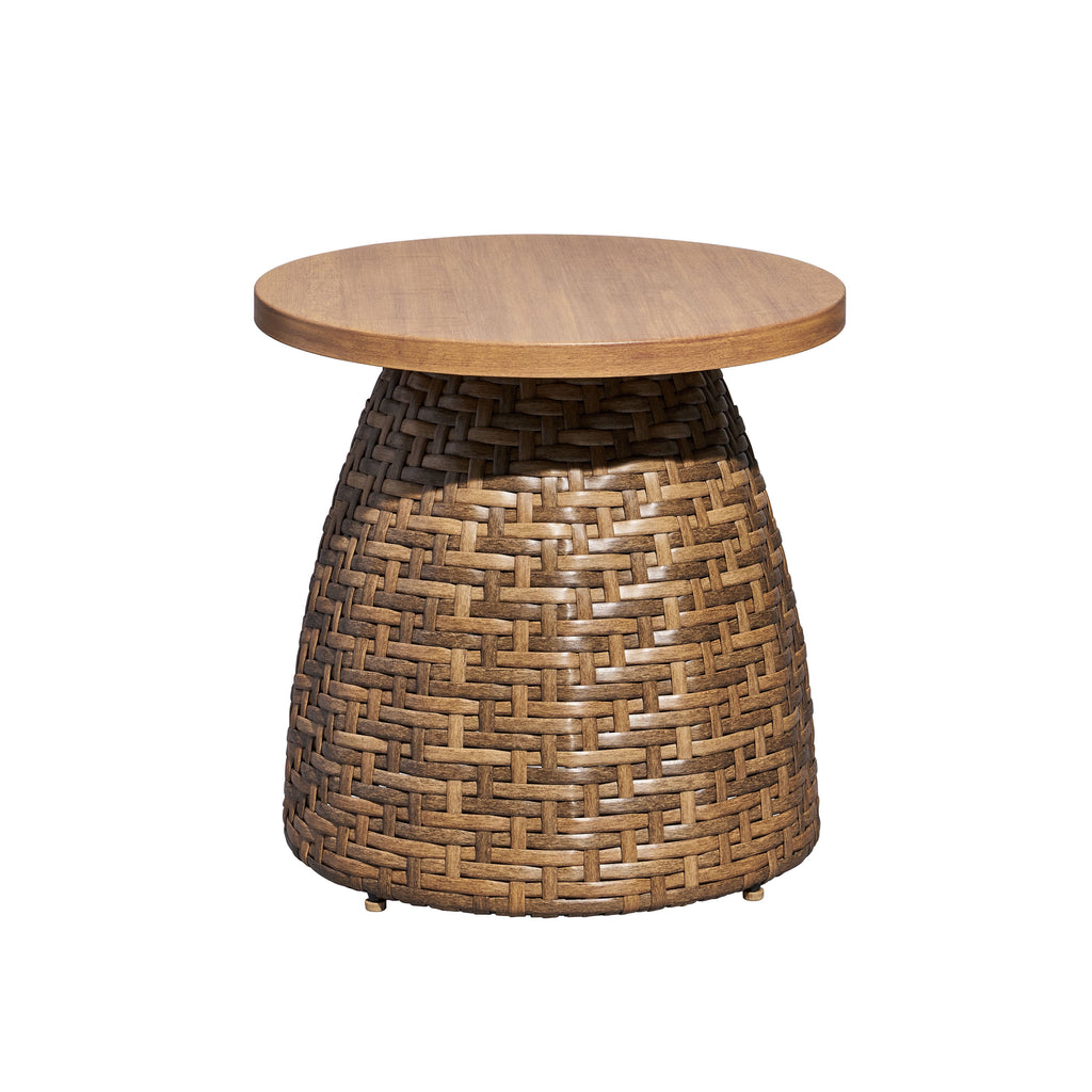 Beautiful Wicker Outdoor Side Table with Faux Wood Top by Drew Barrymore, Brown