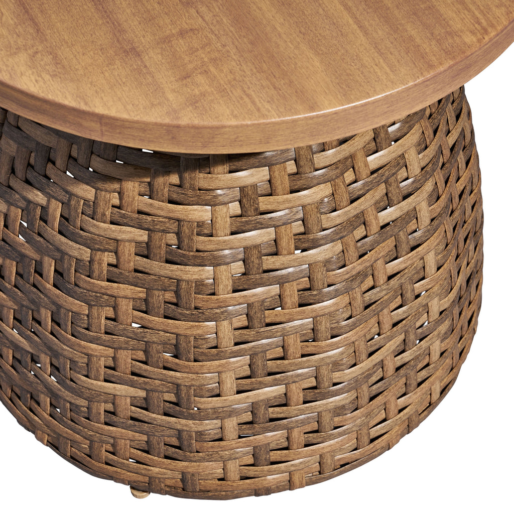 Beautiful Wicker Outdoor Side Table with Faux Wood Top by Drew Barrymore, Brown