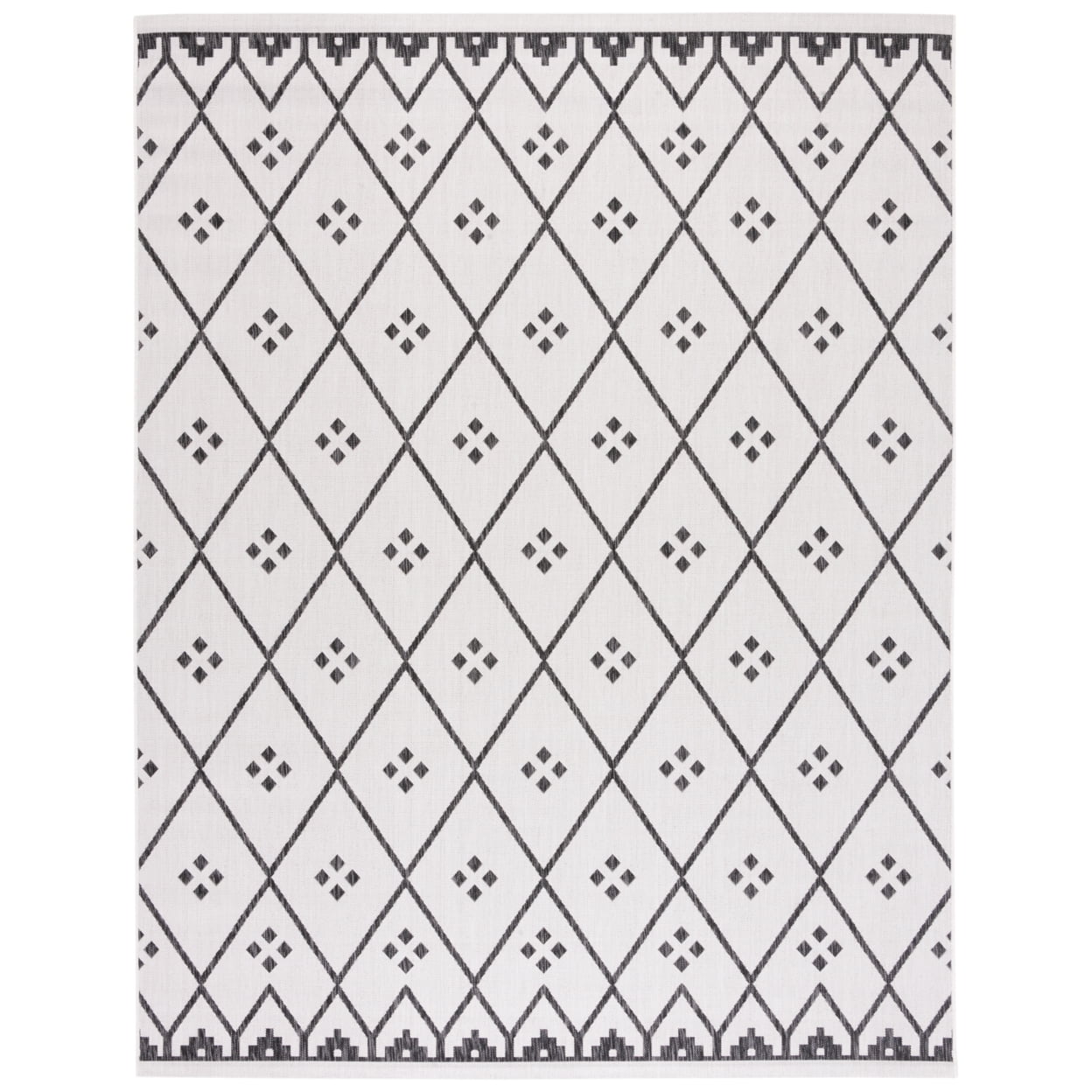 SAFAVIEH Courtyard Wasif Geometric Indoor/Outdoor Area Rug, Ivory/Black, 6'7" x 6'7" Square
