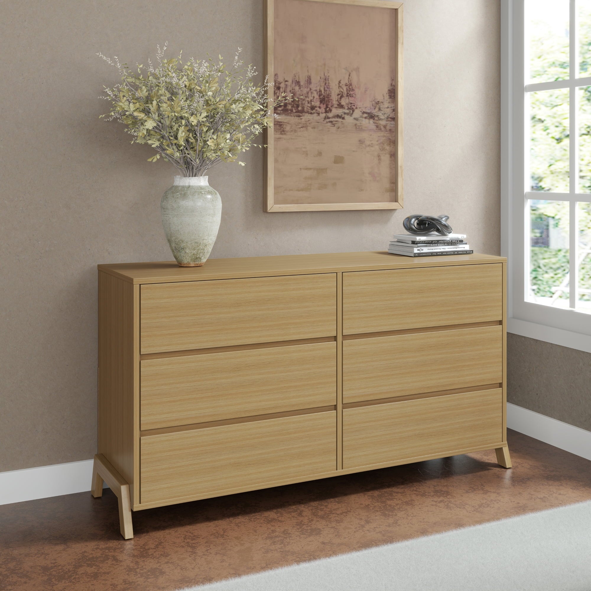 Mainstays Modern 6 Drawer Dresser, Natural Teak