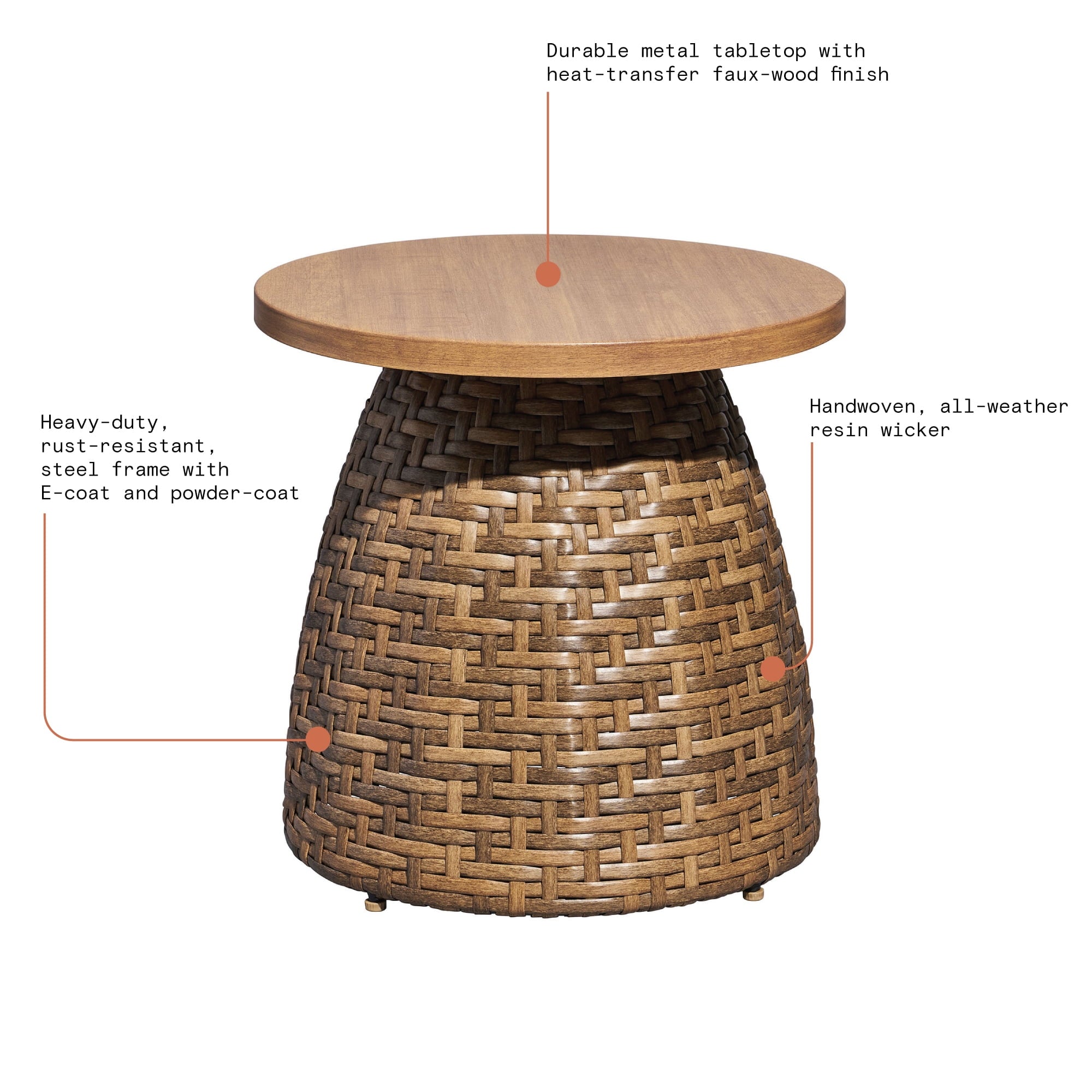 Beautiful Wicker Outdoor Side Table with Faux Wood Top by Drew Barrymore, Brown