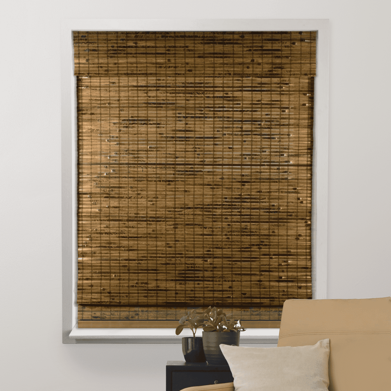 ARLO BLINDS Sheer Bamboo Roman Shade with Valance - 20"W x 60"H - Dali Native
