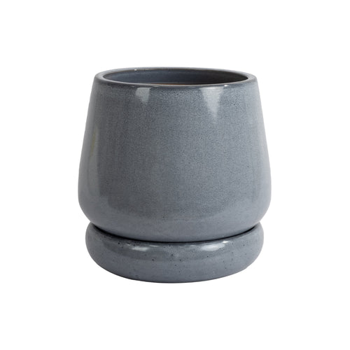 Beautiful 12" Cornflower Bubble Base Tapered Ceramic Planter with Saucer by Drew Barrymore