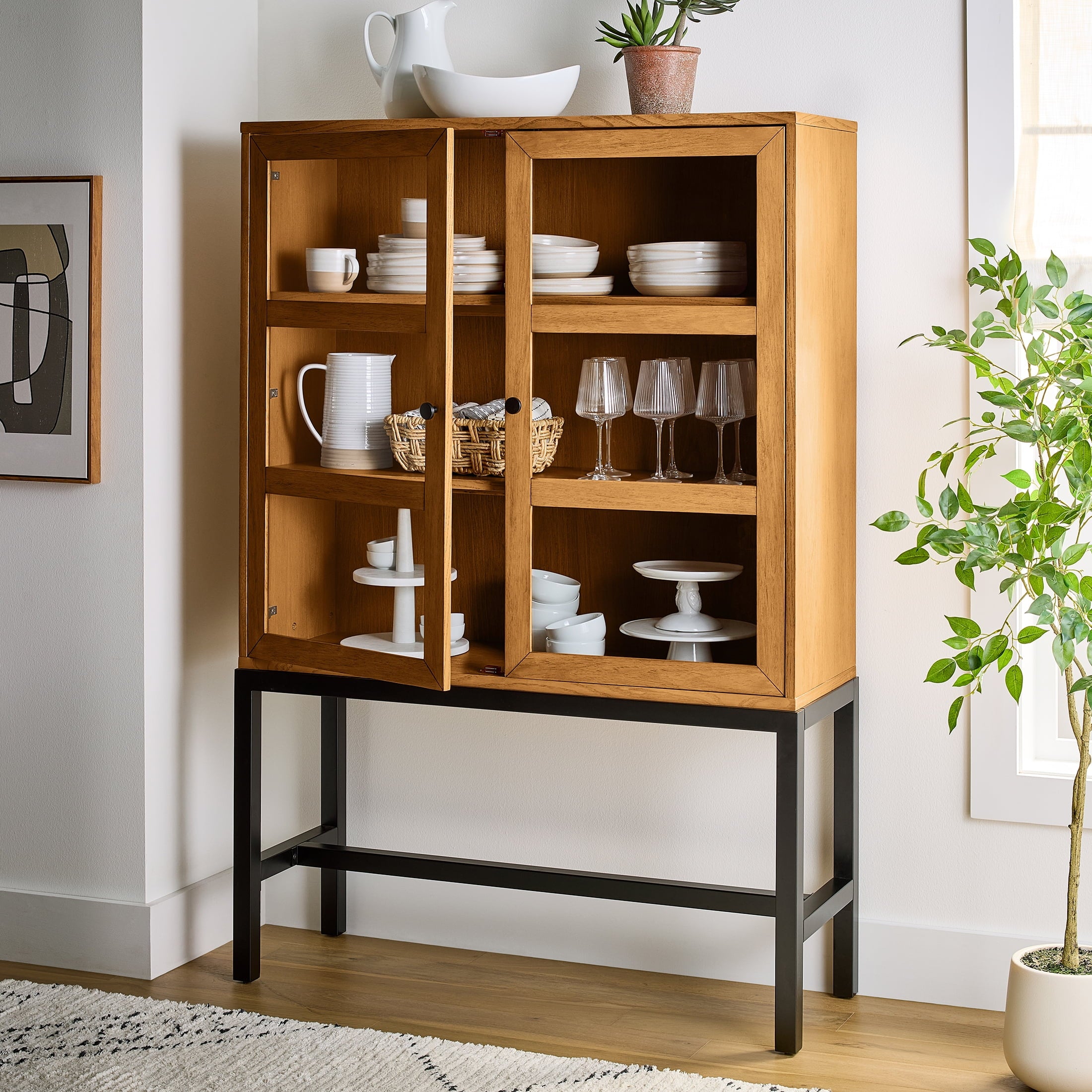 Better Homes & Gardens Ezra China Cabinet, Light Honey Finish