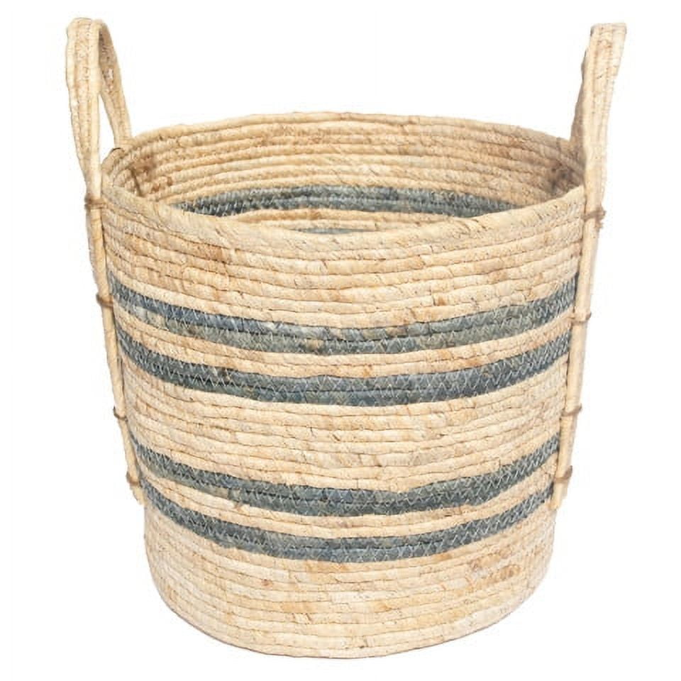Better Homes & Gardens Natural Maize Colored Stripe Basket, Green, Large