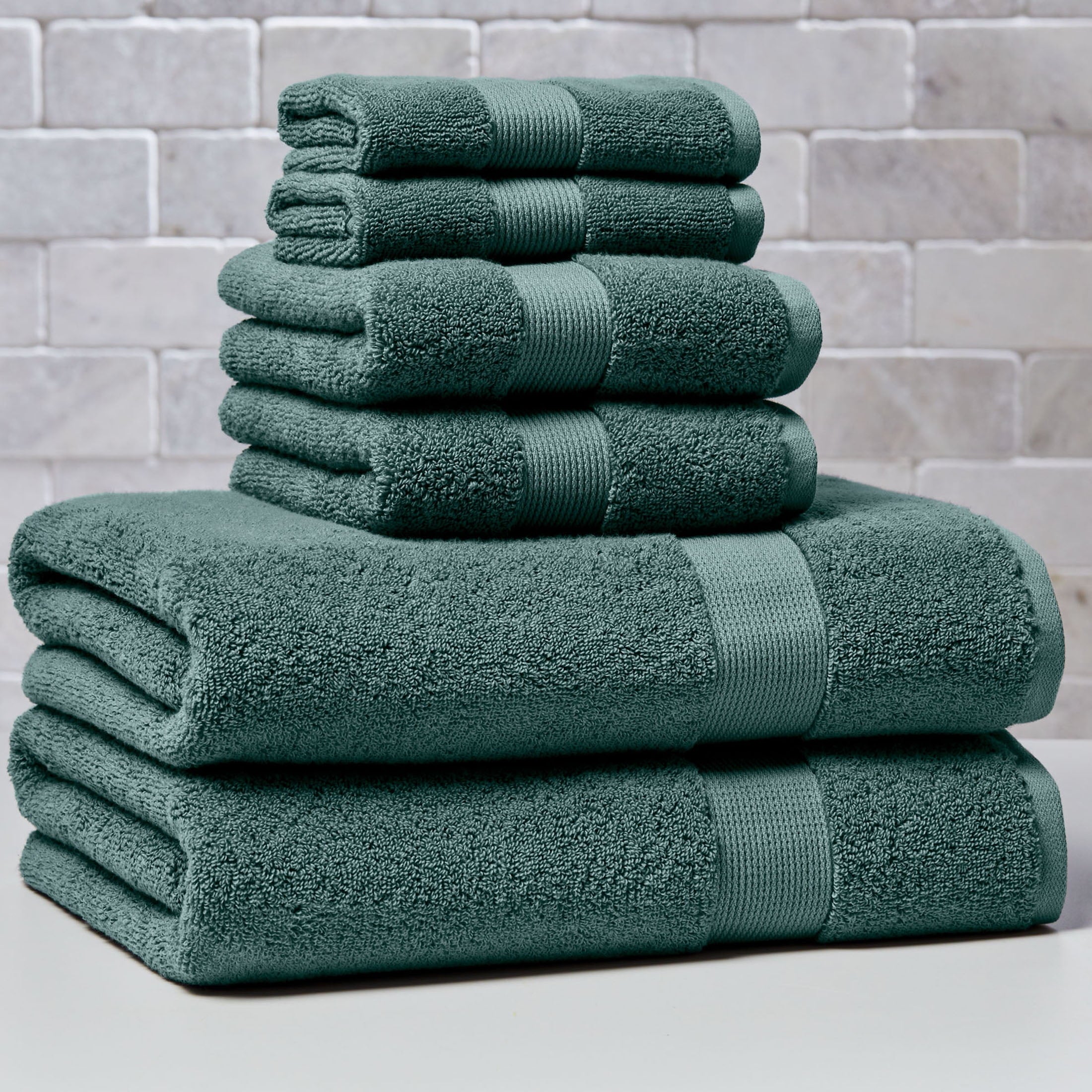 Better Homes & Gardens Signature Soft Solid Cotton 6 Piece Bath Towel Set,Green River