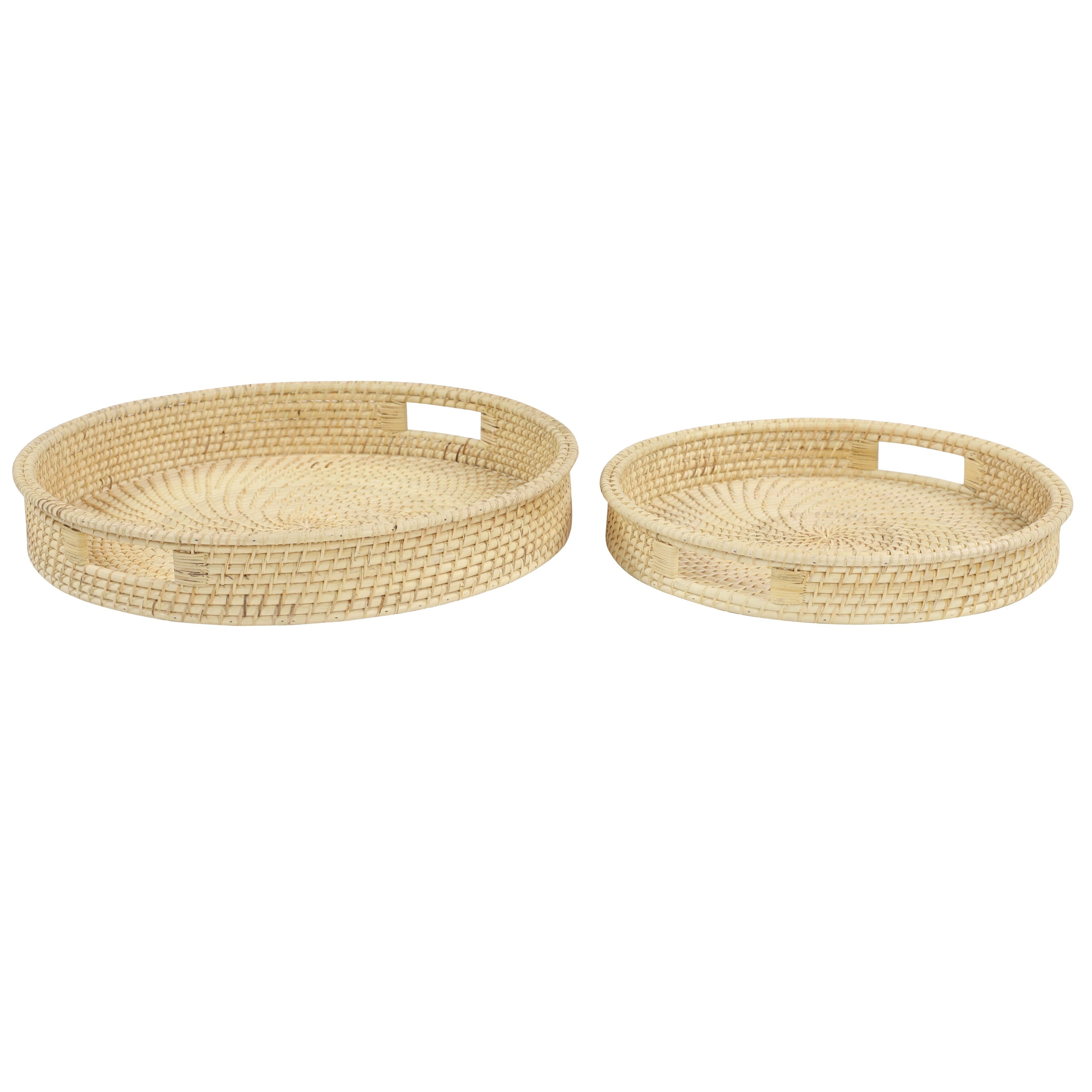 DecMode 26", 23"W Cream Rattan Large Rectangular Woven Tray, 2-Pieces