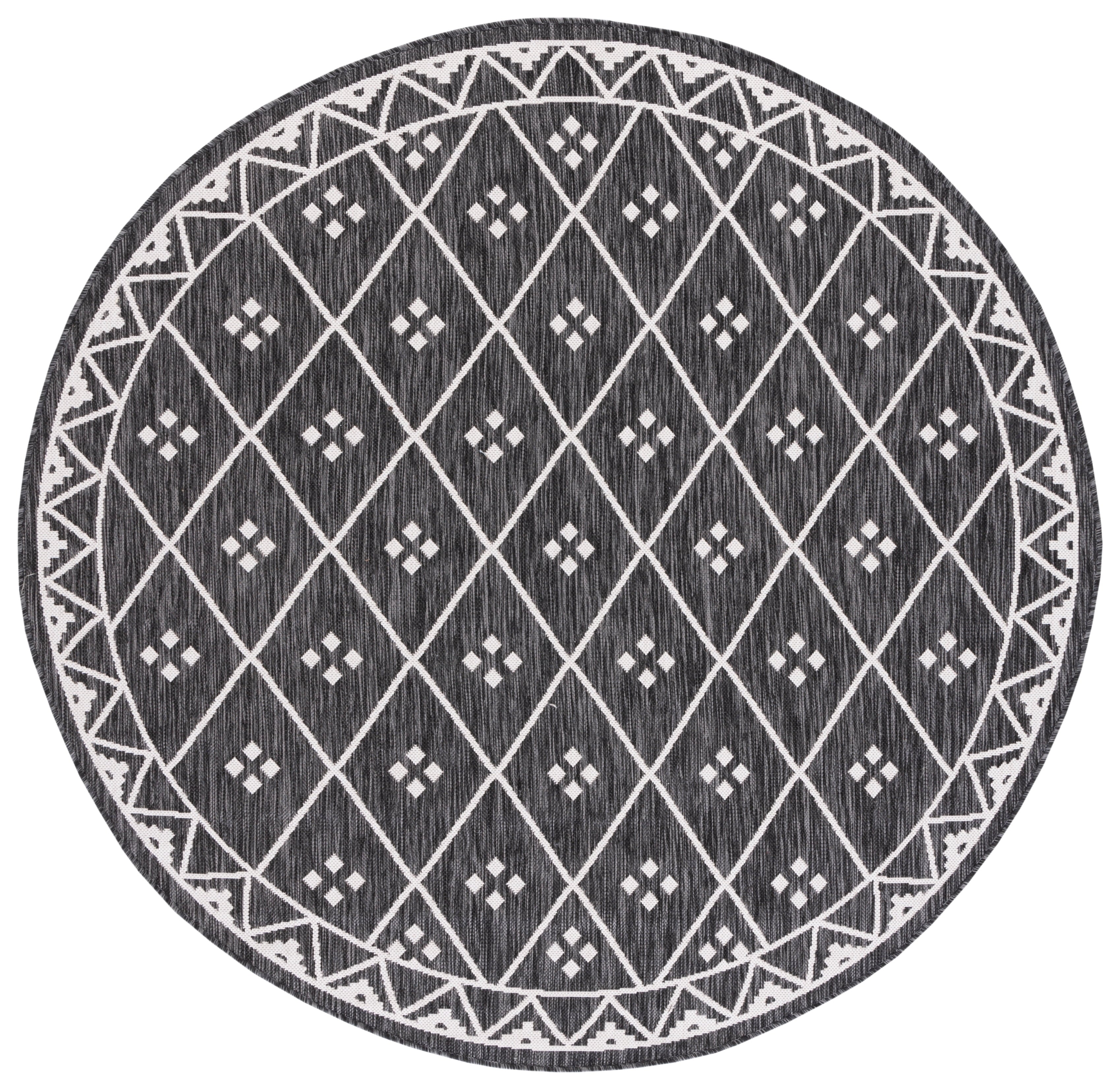 SAFAVIEH Courtyard Wasif Geometric Indoor/Outdoor Area Rug, Ivory/Black, 6'7" x 6'7" Square