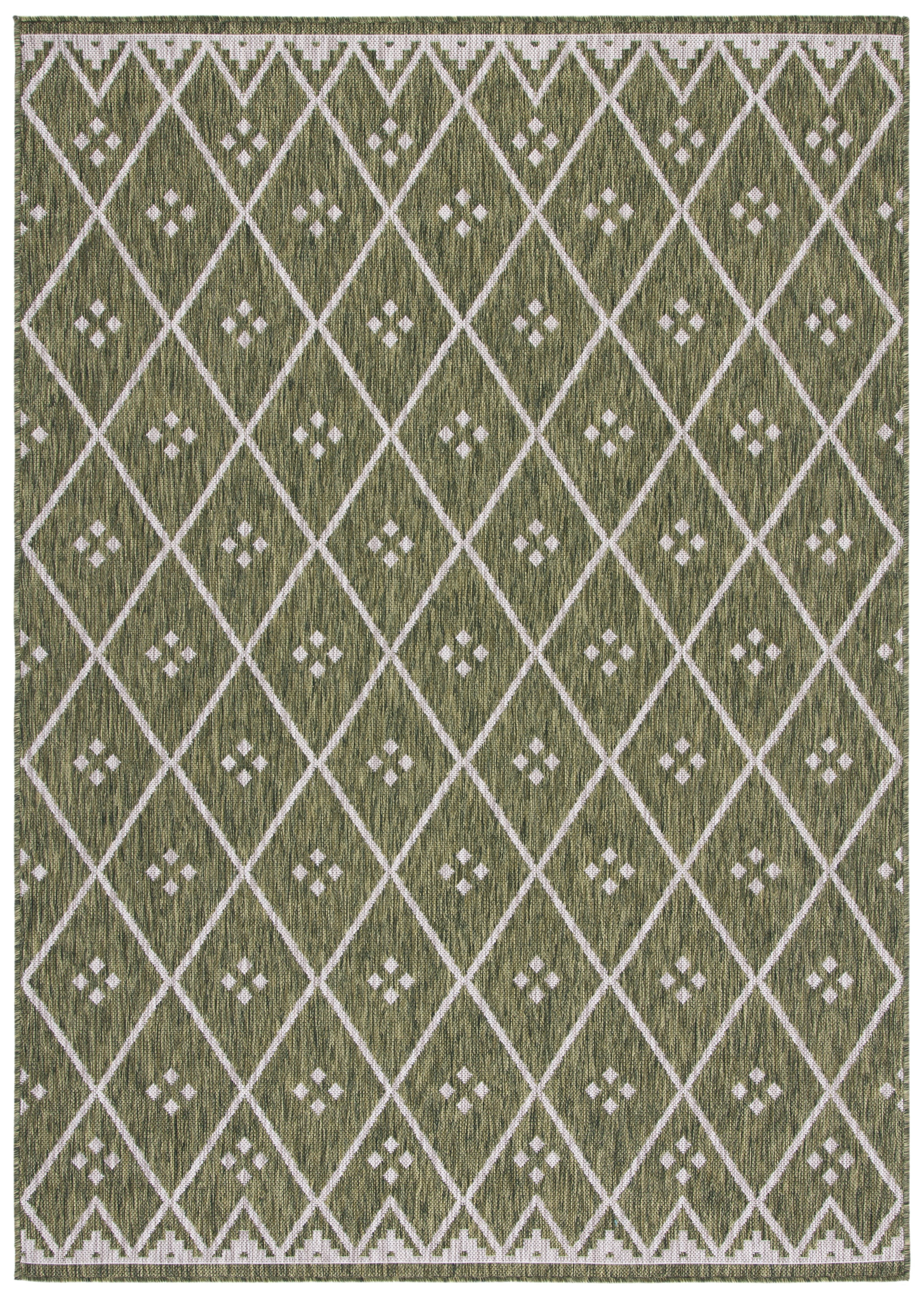 SAFAVIEH Courtyard Wasif Geometric Indoor/Outdoor Area Rug, Ivory/Black, 6'7" x 6'7" Square