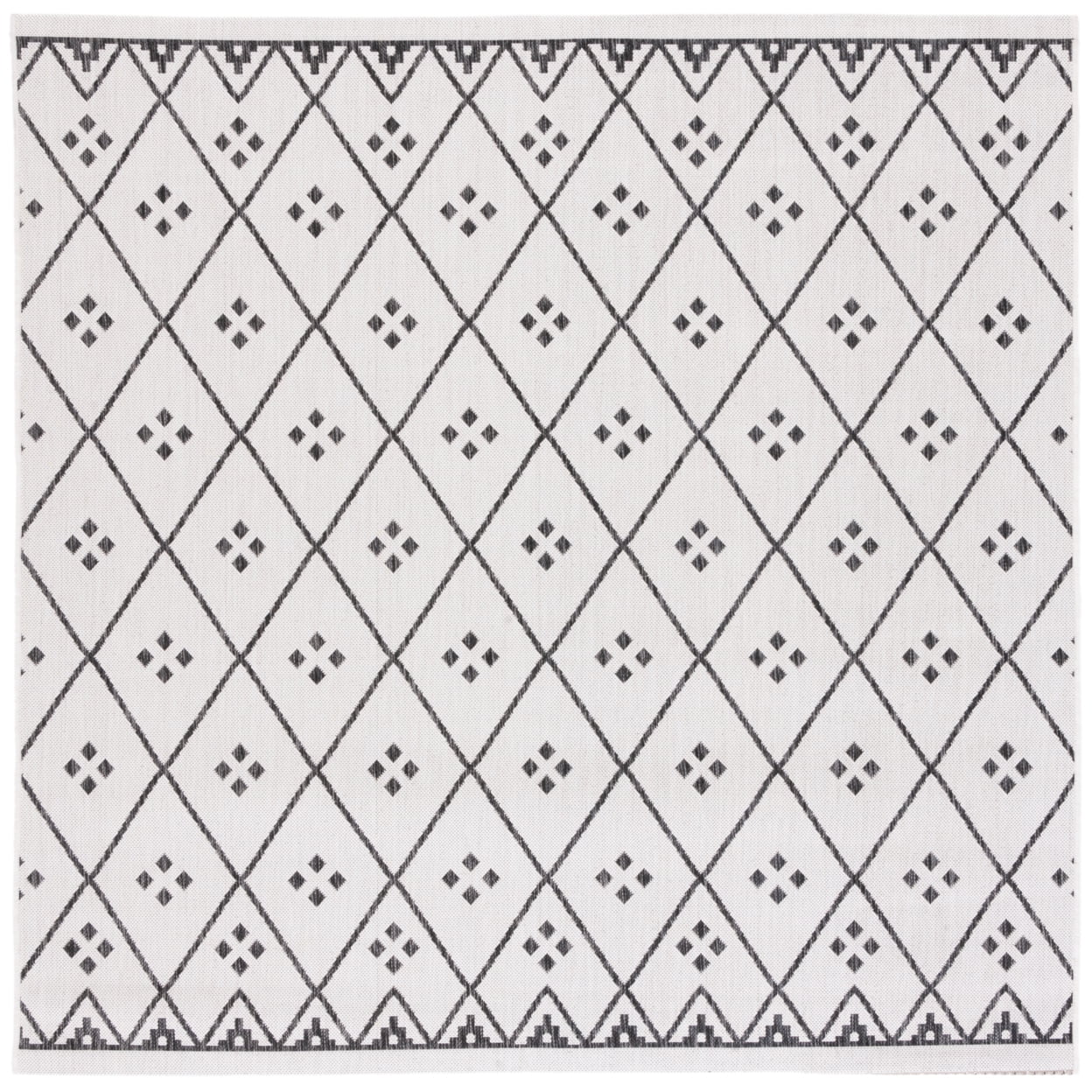 SAFAVIEH Courtyard Wasif Geometric Indoor/Outdoor Area Rug, Ivory/Black, 6'7" x 6'7" Square