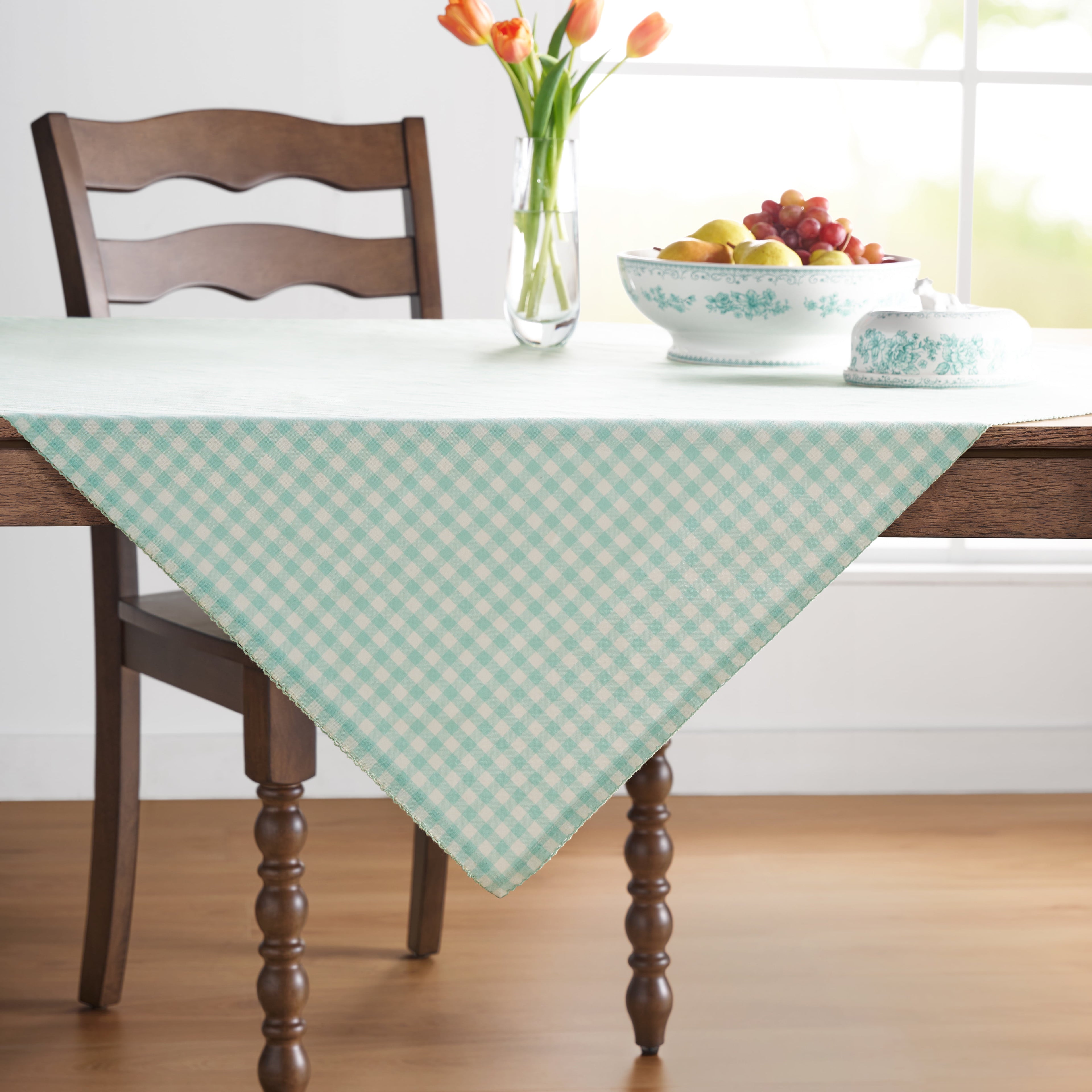 The Pioneer Woman 100% Cotton Fabric Table Throw, Green Gingham, 50"W x 50"L