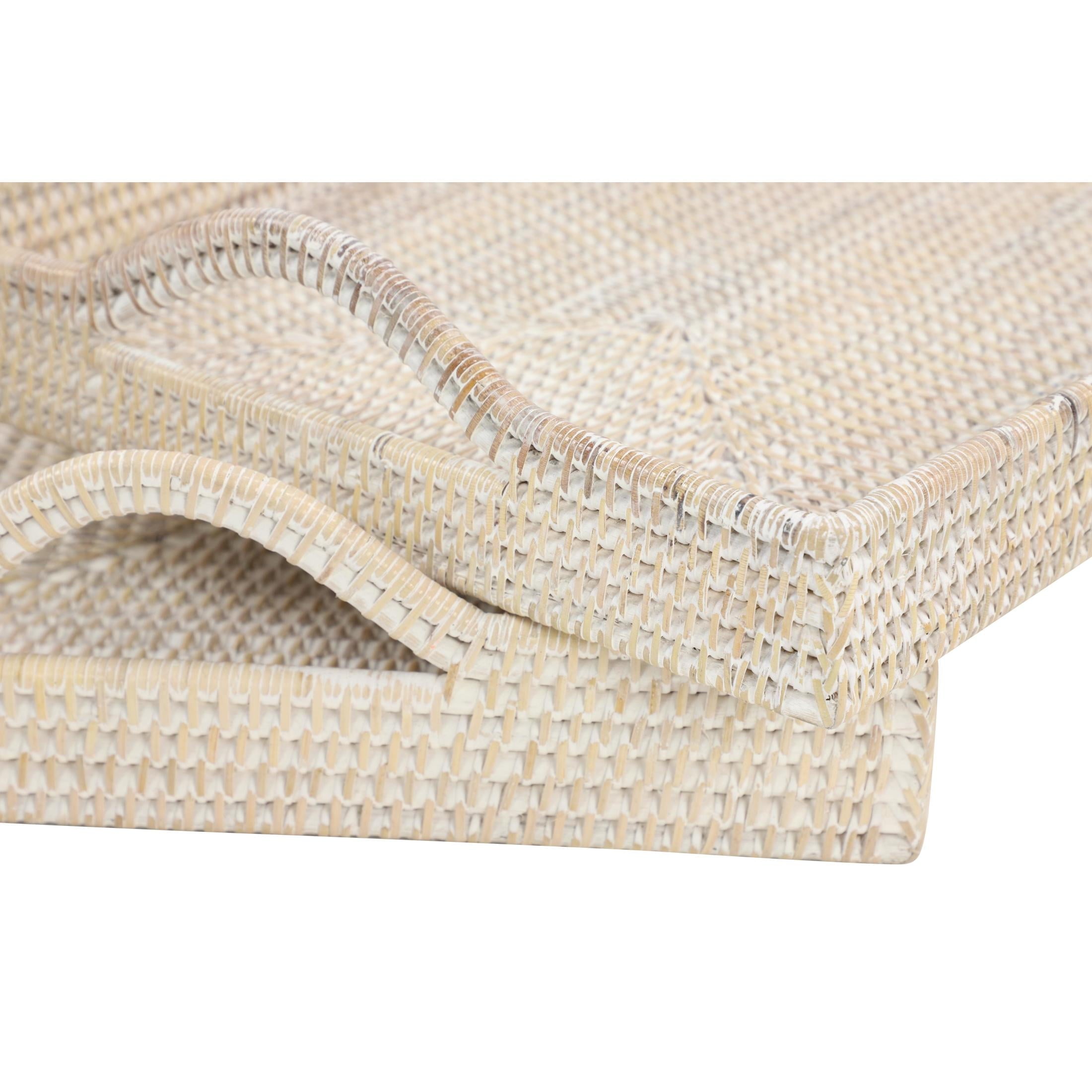 DecMode 26", 23"W Cream Rattan Large Rectangular Woven Tray, 2-Pieces