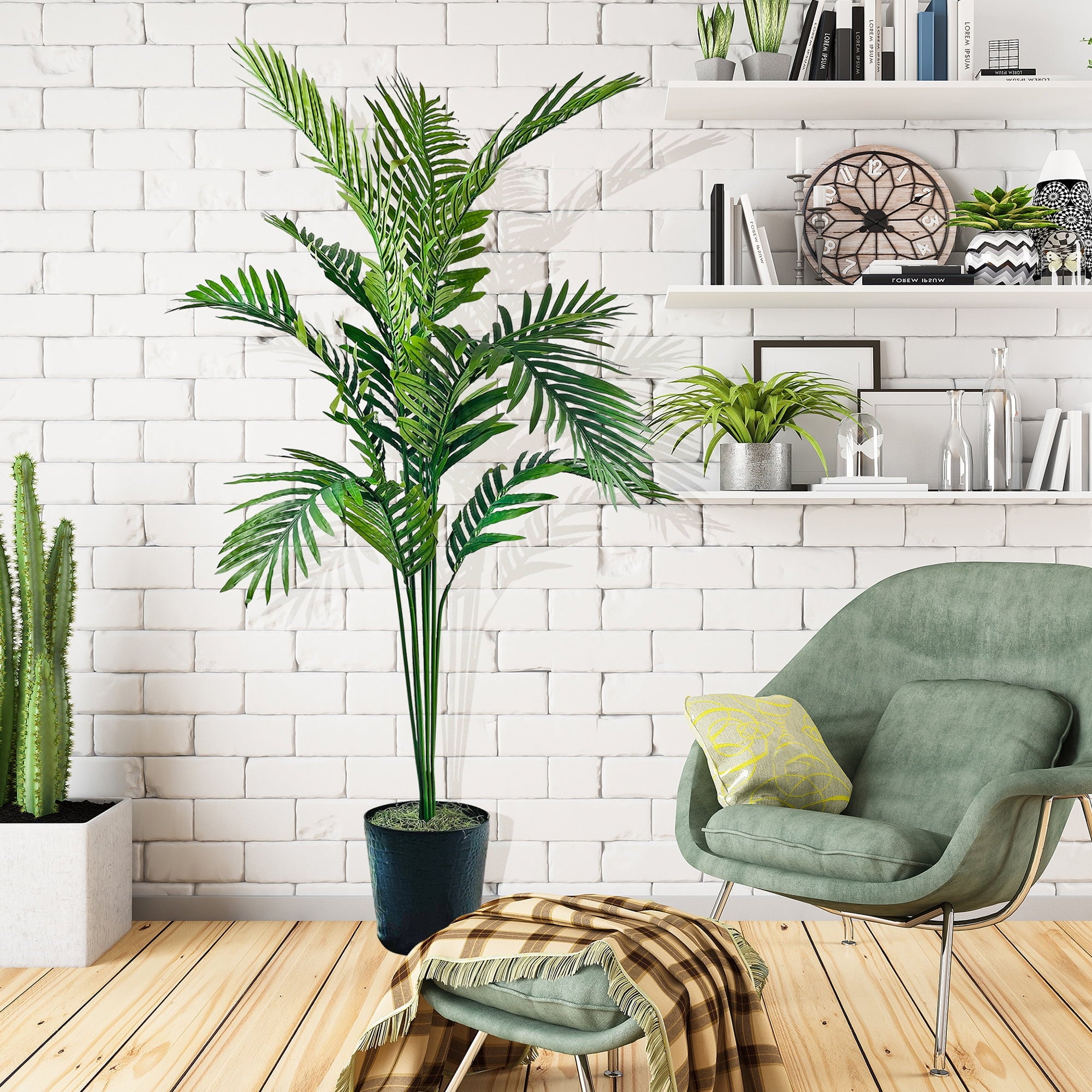 Mainstays Artificial Tree, Palm Tree, 6 ft, Round Metal Container