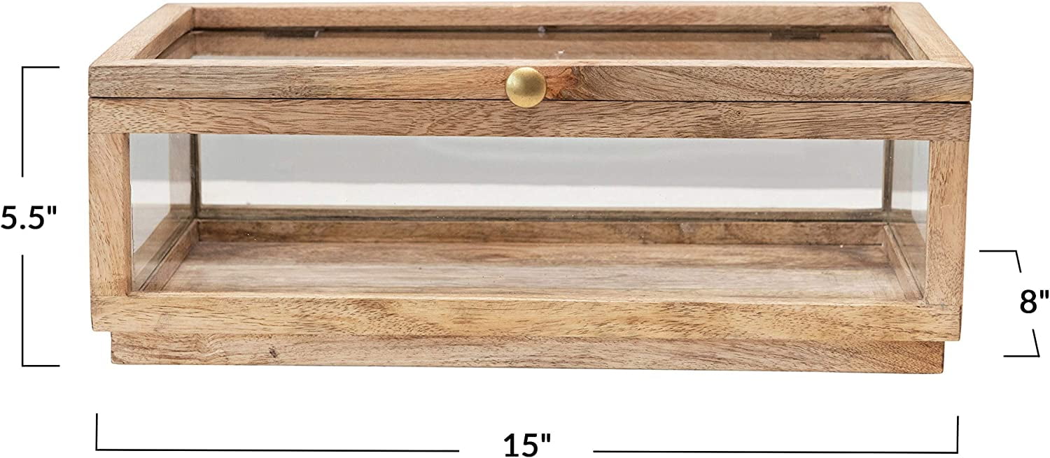 Creative Co-Op Mango Wood and Glass Display Box with Lid, Clear