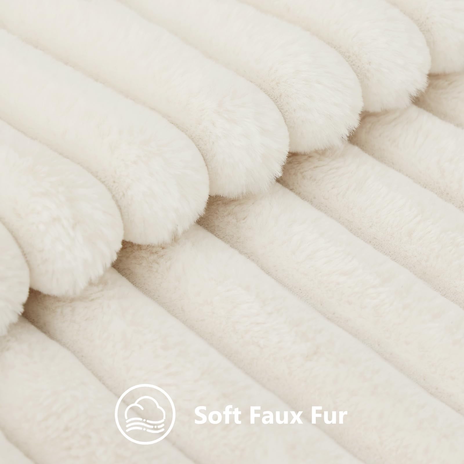 decorUhome Pack of 2 Faux Fur Plush Throw Pillow Covers 18x18, Soft Fluffy Striped Decorative Couch Pillow Covers , Cream White