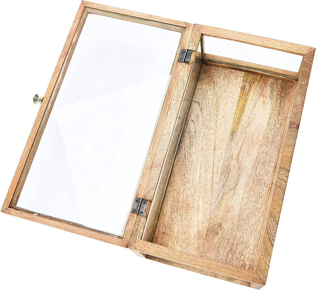 Creative Co-Op Mango Wood and Glass Display Box with Lid, Clear