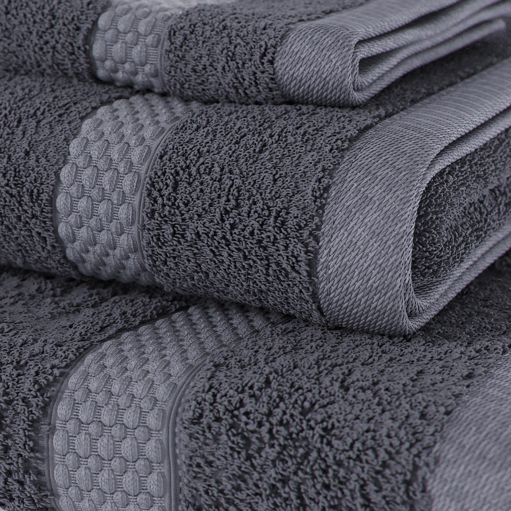 Beautiful by Drew Barrymore 6-Piece Dobby Bath Towel Set, Soft 100% Cotton, Charcoal Gray