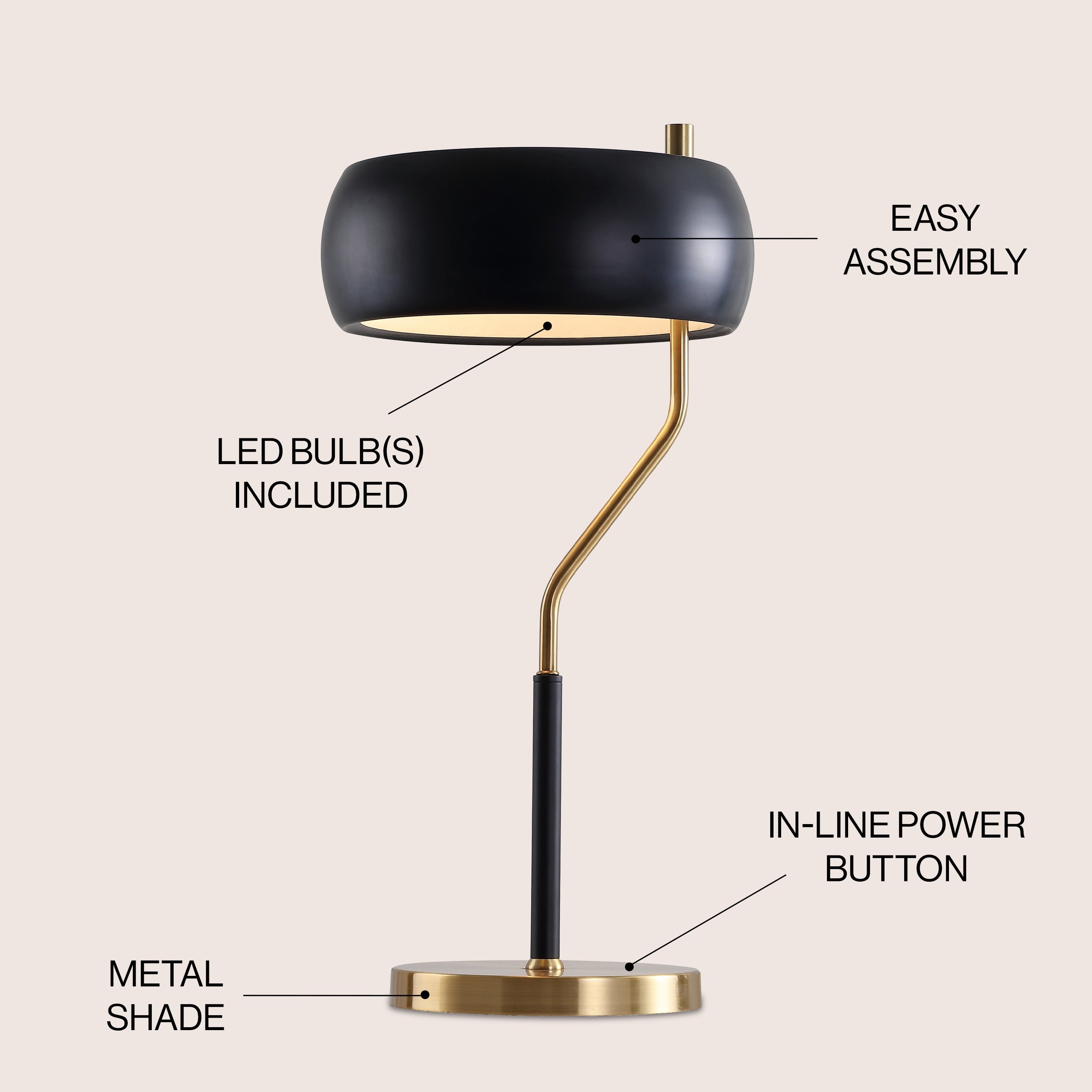 JONATHAN Y Oskar 22.5" Moody Metal LED Desk Lamp, Black/Brass Gold, JYL6008A