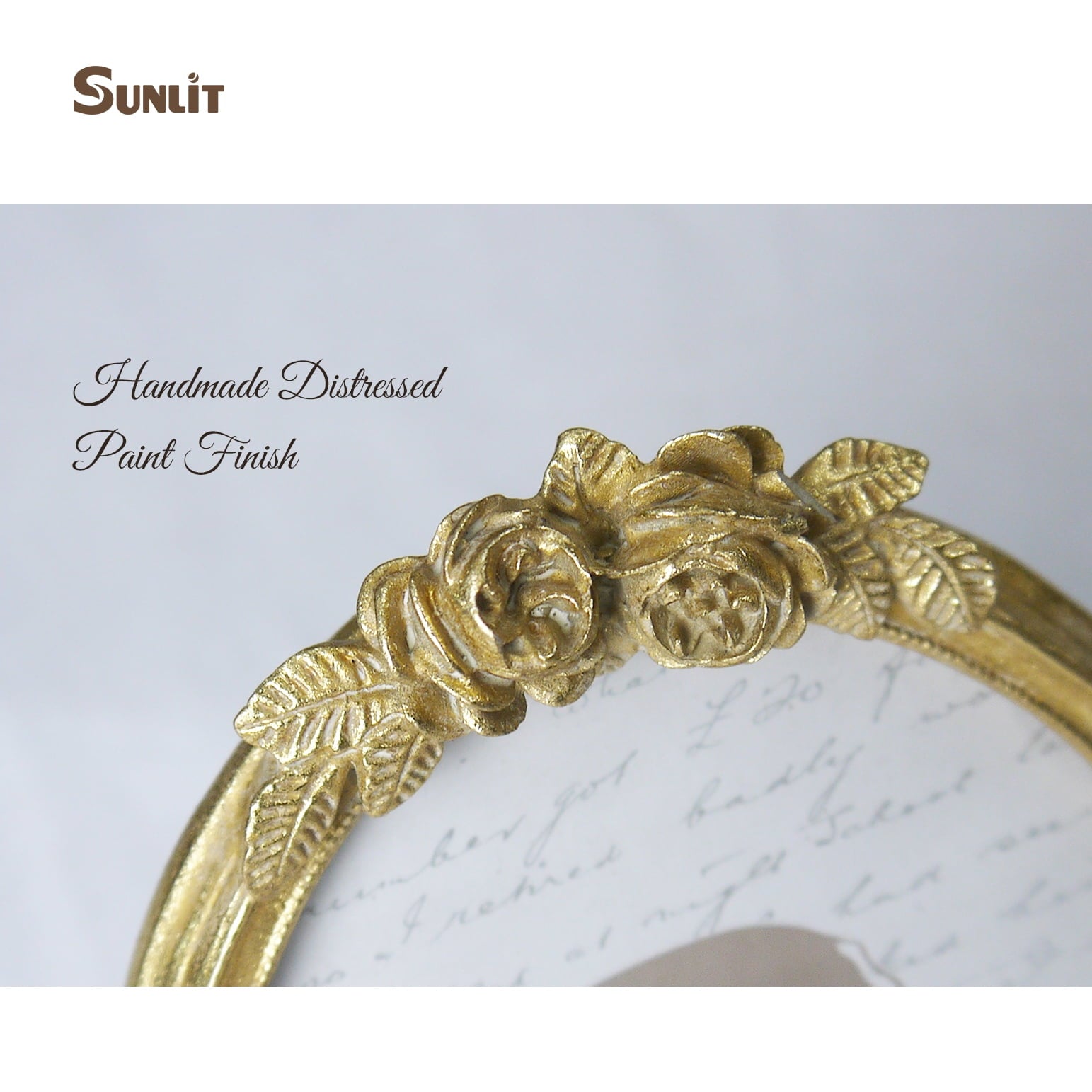 Sunlit Vintage Picture Frame 4x6 Inch, Oval Antique Photo Frames with Glass Front, Luxury Photo Display, Tabletop Wall Hanging, Gift Ideas, Golden Rose