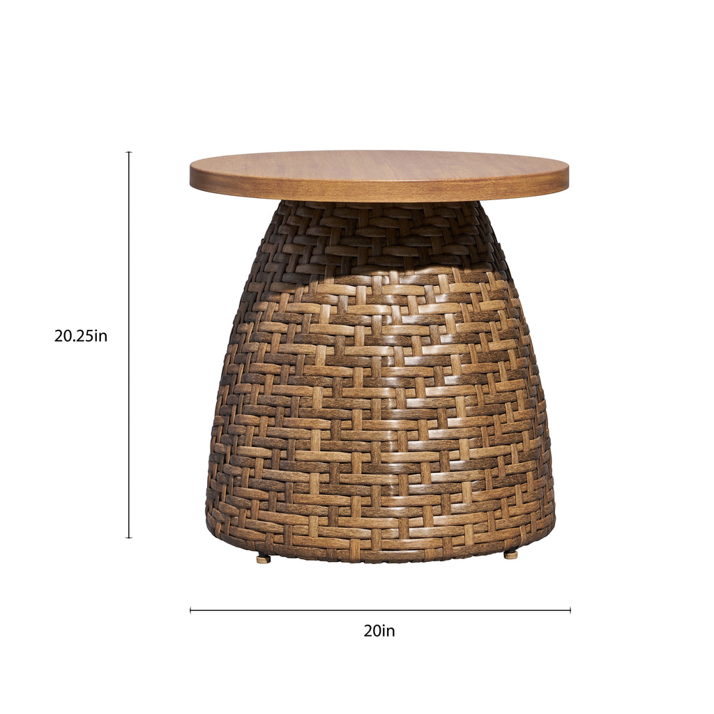 Beautiful Wicker Outdoor Side Table with Faux Wood Top by Drew Barrymore, Brown