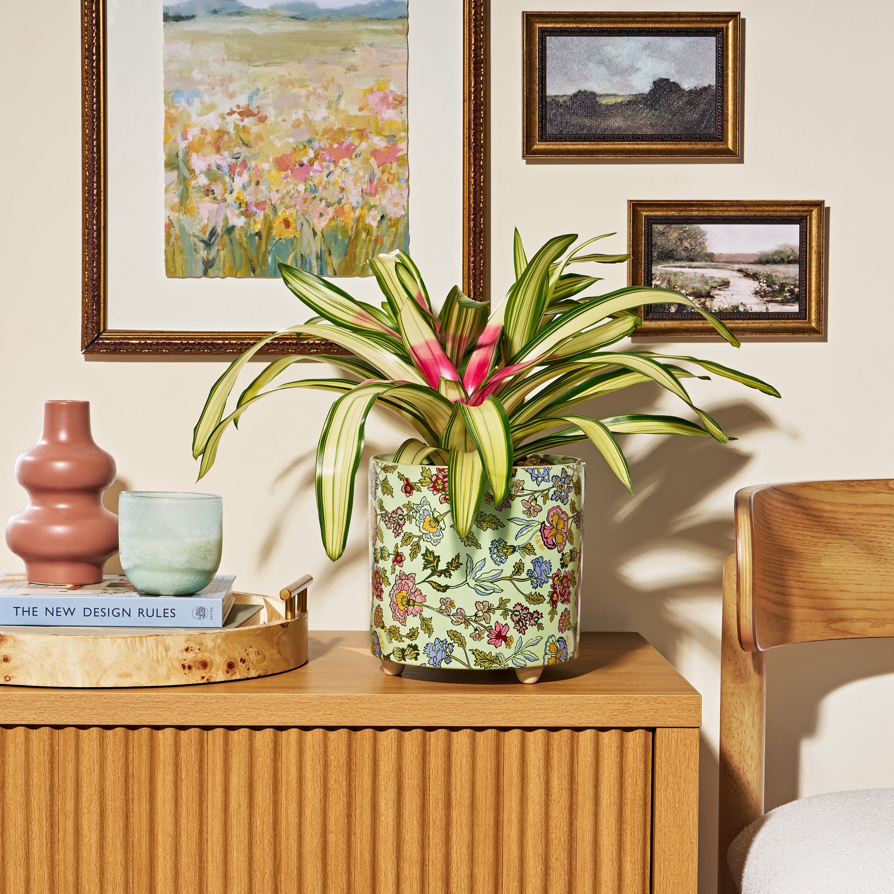 Beautiful 8" Sage Wildflower Footed Ceramic Planter by Drew Barrymore