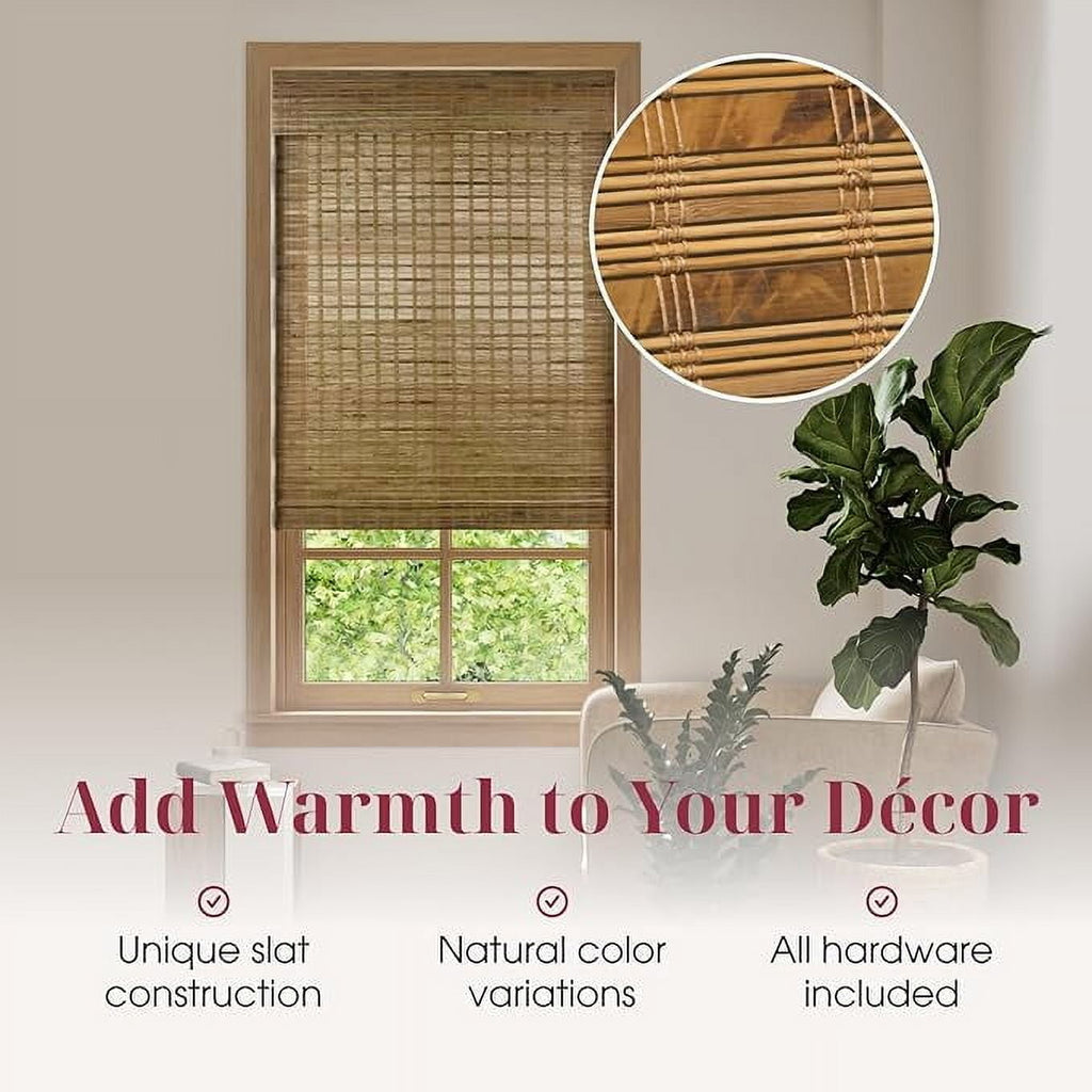 ARLO BLINDS Sheer Bamboo Roman Shade with Valance - 20"W x 60"H - Dali Native