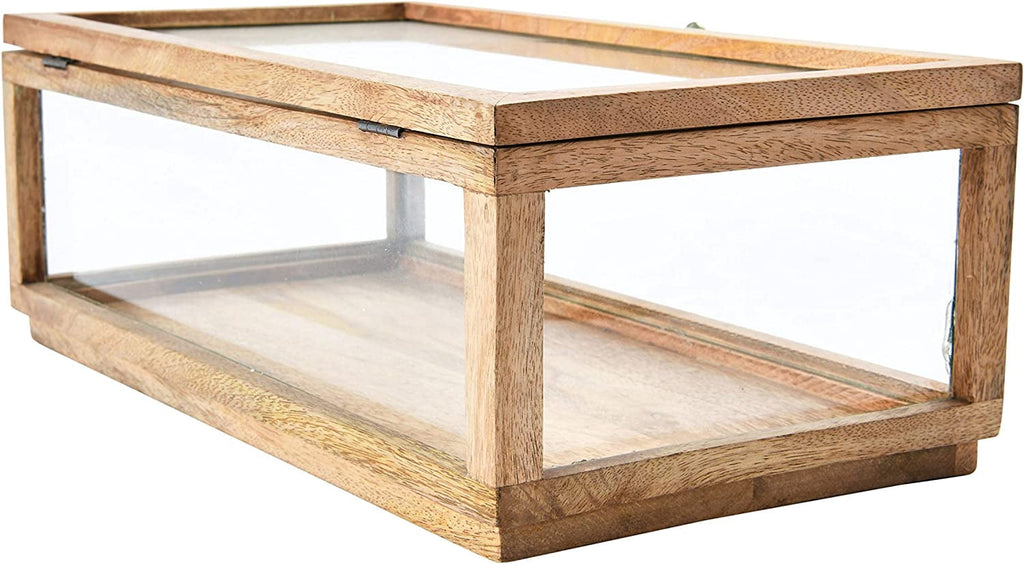 Creative Co-Op Mango Wood and Glass Display Box with Lid, Clear