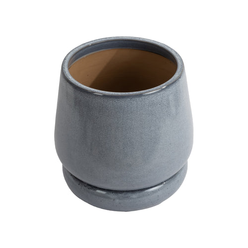 Beautiful 12" Cornflower Bubble Base Tapered Ceramic Planter with Saucer by Drew Barrymore